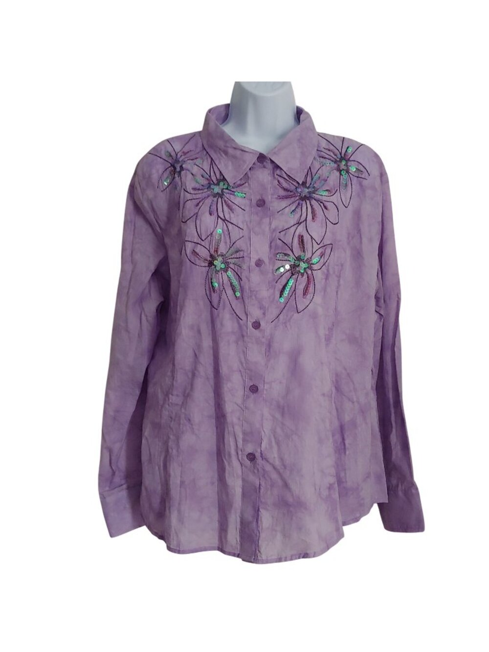 Reba Purple Tie Dye Button Shirt Sequin Beaded Western Glam Boho Y2K Bling
